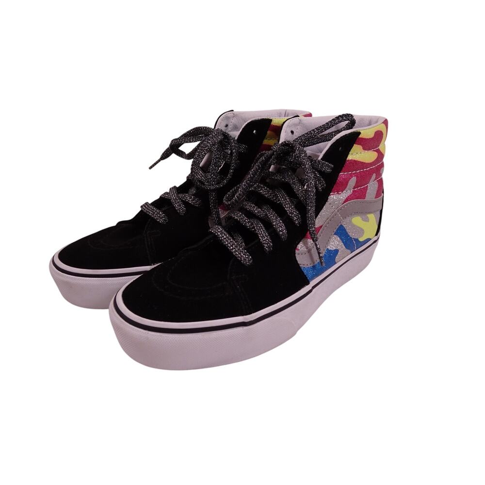 Vans Sk8 Hi Shoe Glitter Camo Womens 8.5 Mens 7 High Top Sneakers Black Suede